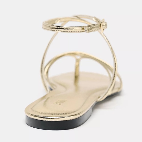 NEW! Zara Gold Strappy Flat Sandals - Picture 5 of 8